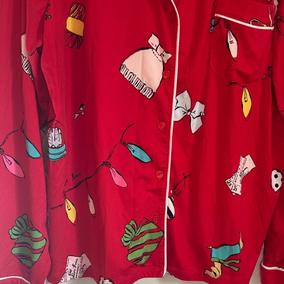 Kate Spade Winter Red Pajamas Button up Top and Bottom Buttery Soft - Picture 3 of 11